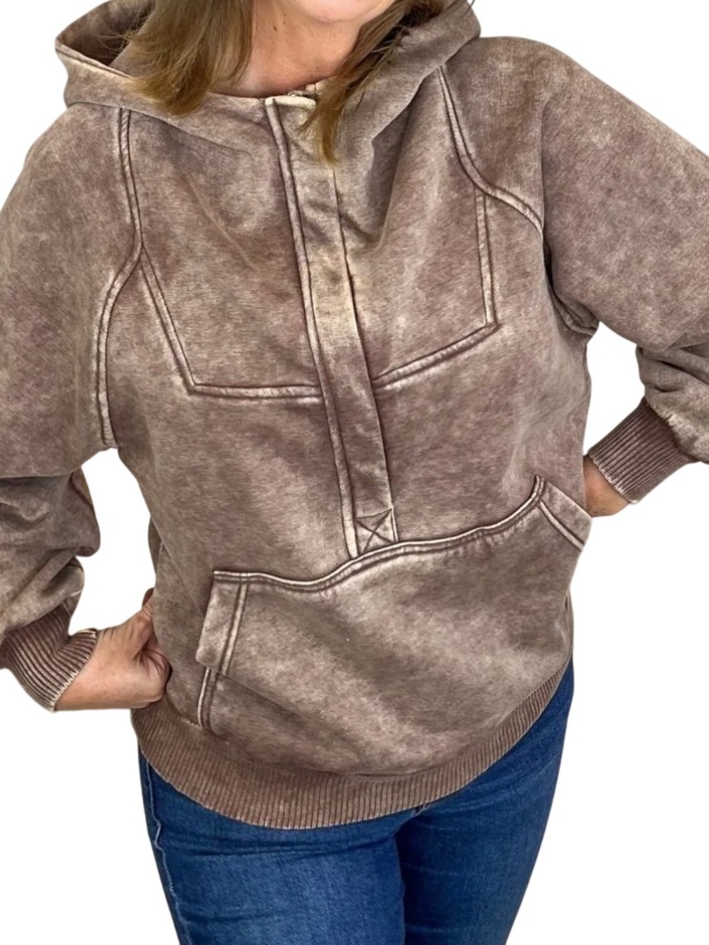 Zenana Women’s 3/4 Zip Hooded Sweatshirt